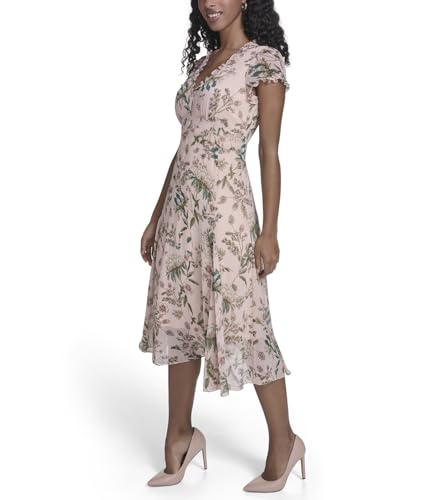 Image of Tommy Hilfiger Women's Short Sleeve V-Neck Chiffon Empire Waist Midi Dress