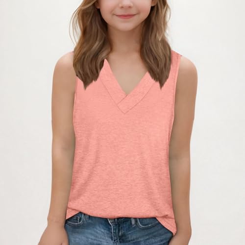 Girls V Neck Tank Tops Cotton Sleeveless T-Shirt Elegant Tunic Blouse Oversized Tees Solid Athletic T-Shirt Trendy Tops2
