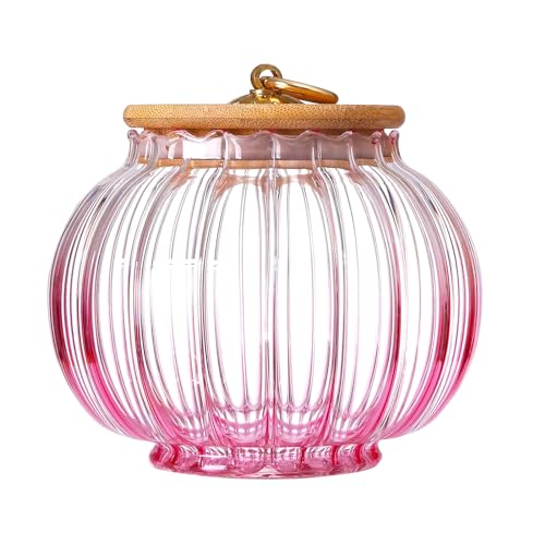 soulnioi 800ml Glass Pumpkin Jar With Lid Pumpkin Glass Container for Candy Sugar with Wooden Lid (Pink)