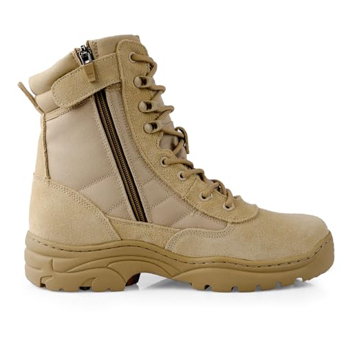 QUNLON Men's Military Side Zipper Tactical Boots Lightweight Breathable 8 inch Combat Outdoors Boots3