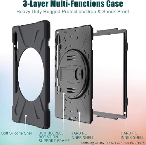 Gerutek Case for Samsung Galaxy Tab S10+/S9 FE Plus/S7 FE/ S9 Plus/S8 Plus/S7 Plus, Samsung S10 Plus Case Shockproof Rugged with 360 Rotating Stand/Hand & Shoulder Strap Cover Tab S10 Plus,Black - Image 2