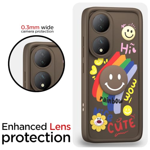 Image of Pikkme Back Cover for Vivo Y100 5G | Soft Silicone| Cute Rainbow Smile & 3D Cartoon Flower Design | Shockproof Raised Camera Protection Bumper Case (Brown)