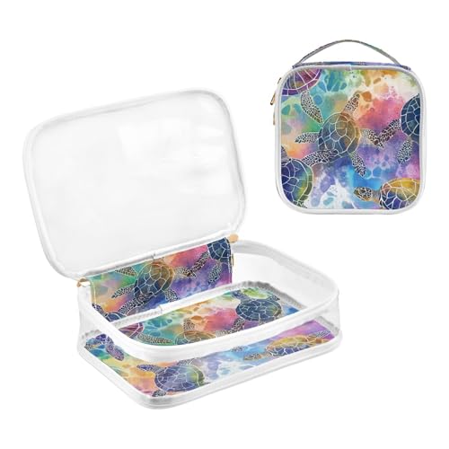 Clear Makeup Bag Approved Clear Travel Toiletry Bag with Zipper Waterproof Organizer Bags Transparent Cosmetic Pouch Traveling 2Pack Colorful Watercolor Sea Turtles3