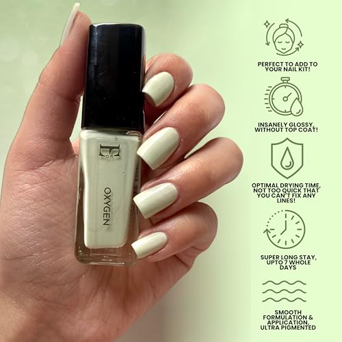 Image of Ellement Co Oxygen Nail Paint 10 ML | Pastel Green Nail Colour with Glossy Finish | Long Lasting & Chip Resistant Formula | Smooth Professional Application | Vegan, Non-Toxic & Paraben Free Nail Polish for Fresh, Minimal & Summer Styling