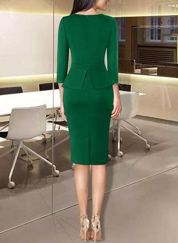 Image of VFSHOW Womens Wear to Work Front Zipper V Neck Peplum Business Office Church Flattering Pencil Sheath Dress