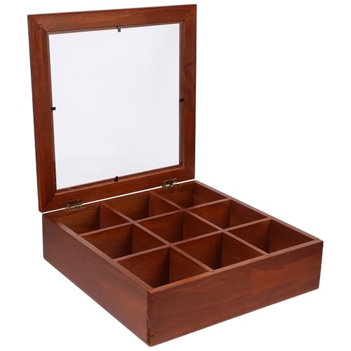 Cabilock Organizador de Bolsitas de Té de Madera 9 Compartimentos Caja de Almacenamiento Ventana Transparente Soporte para Estación de Café y Despensa Práctico y Reutilizable