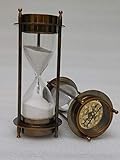 KHUMYAYAD 7' Nautical Brass Sand Timer Hourglass with Maritime Brass Compass Table Decorative Item Fully Working Sand Timer & Compasses Vintage Replica