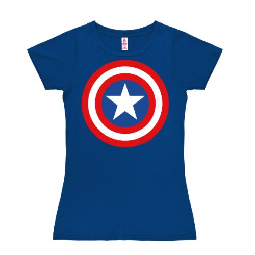 Logoshirt Marvel Captain America Shield - Camiseta de Capitán América de Manga Corta para Mujer, Talla 36, Color Azul (Azure Blue)