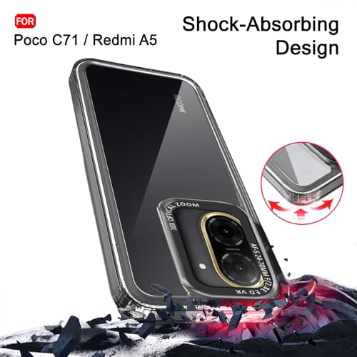 Image of TheGiftKart Hybrid Shockproof Back Cover Case for Poco C71 / Redmi A5 | Stylish Camera Border | Electroplated Buttons | Crystal Clear Hard Back Cover Case (TPU & PC, Smoked Bumper)