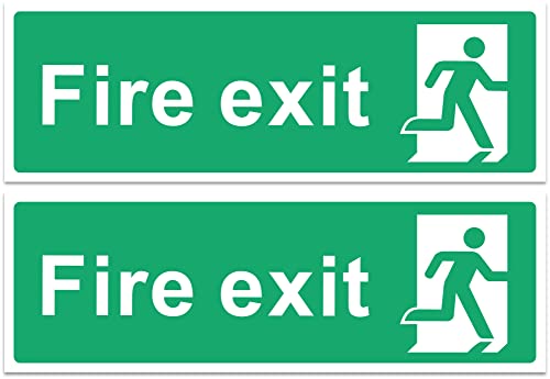 Rubigo 1/2/4/6 Pack Fire Exit Sign - No Arrow Safety Signs - 30x10cm Self Adhesive Vinyl Sticker Easy Application Fire Door Emergency Exit Signage (2)