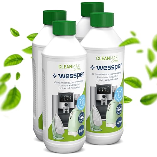 Wessper descalcificador para máquinas de café expreso 4x 500 ml Compatible con Marcas Delonghi, Dolce Gusto, Nespresso, Senseo