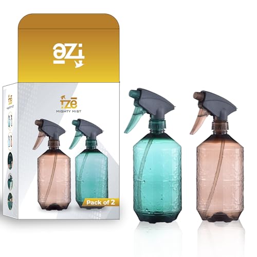 FZE® Spray Bottles Pack of 2, 25 Oz/750ml Water Spray Bottle for Hair with Adjustable Nozzle, Empty Spray Bottle for Cleaning Also Suitable for Essential Oils, Plants & Cooking (Aqua Blue & Brown)