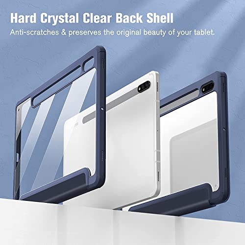 Image of SwooK Hybrid Case for Samsung Galaxy Tab S8 / S7 11 inch SM X700 X706 T870 T875 T878 with S Pen Holder Shockproof Clear Back Shell Auto Wake /Sleep Flip Cover Case (Navy Blue)