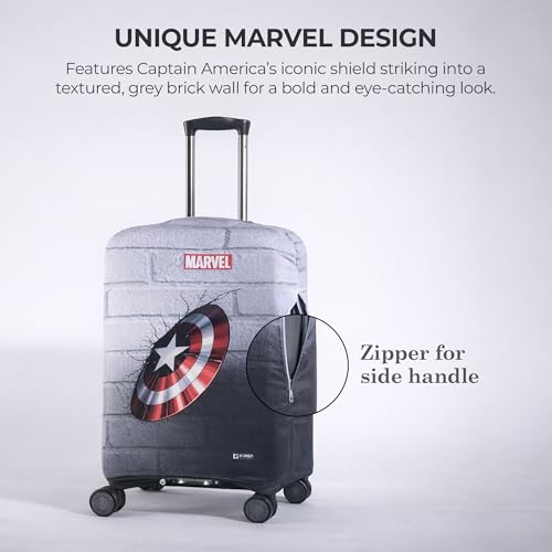 Image of Heart Home 22-26 Inch Polyester Medium Size Suitcase Cover | Machine Washable Luggage /Trolley Bag Cover Protector | Captain America Shield Print - Grey