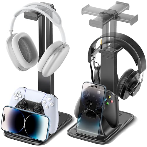 OIVO VGA DESIGN Soporte para Auriculares y Mando en Mesa, Soporte Auriculares con Soporte para Móvil, Universal Soporte Mando con Almacenamiento de Cables, Accesorios Gaming y Gamer Decoracion
