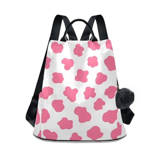 Sac à dos rose à pois blancs pour femme avec antivol et poignée en cuir 17L
