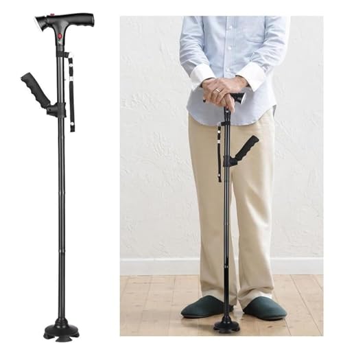 Bastón plegable telescópico con luz LED y alarma, altura ajustable, anticaídas, antideslizante, para personas mayores, ideal para ancianos y cuidadores