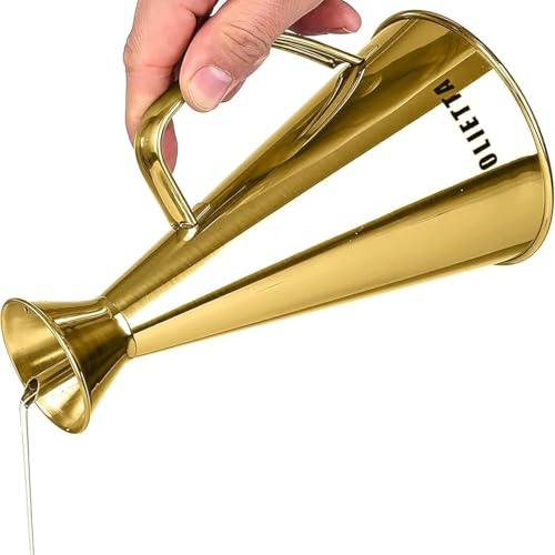 Olietta - Aceitera vinagrera antigoteo de acero inoxidable oro de 500 ml / 0,5 litros - Con pitorro vertedor a prueba de fugas - Ideal para dispensar aceite de oliva, vinagre, etc. - Fácil de limpiar