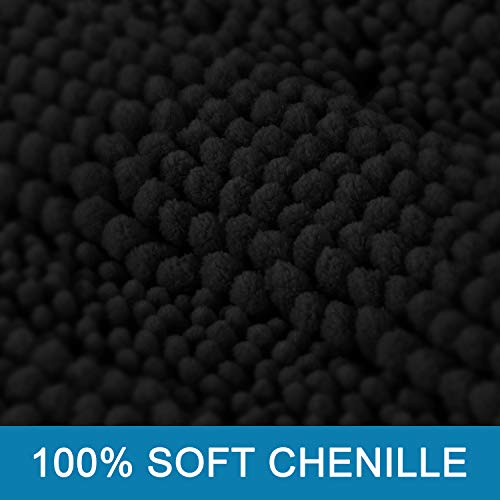 Extra Thick Striped Bath Rugs For Bathroom 2 Piece Bathroom Set Anti-Slip Bath Mats Soft Plush Chenille Yarn Shaggy Mat Living Room Bedroom Mat Floor Water Absorbent (Jet Black, 20" X 32"/17" X 24") #TOP2