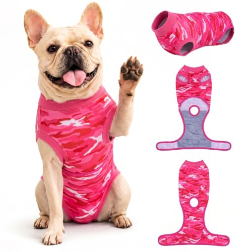 Image of PetWarm Surgical Suit for Dogs, Pet Surgical Recovery Onesies Suit, Surgery Suit for Dogs, Professional Dog Abdominal Wounds Bandages, Camouflage Pattern, Pink, XS