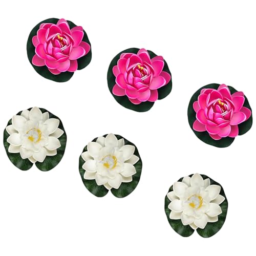HBYMYDA 6 Pieces Artificial Lotus Simulation Water Lily Floating Pond Plants for Pond Fountain Garden Pool Fish Pond Aquarium Decoration