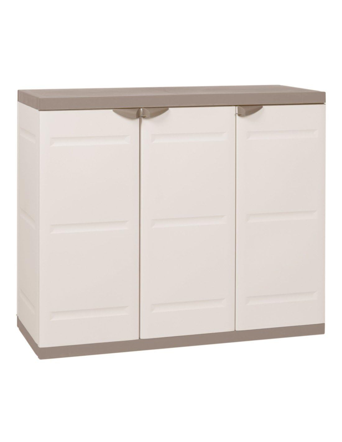 Jardin202 - Armario Medio de Resina | Titanium Beige | 3 Puertas y Baldas Regulables | 105x44x88 cm | (Beige)