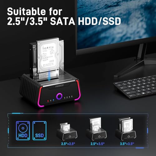 Image of ETZIN Hard Drive Docking Station, USB 3.0 Hard Drive Dock for 2.5 inch and 3.5 inch SATA HDD SSD, HDD Docking Station with RGB Lights, Support Offline Clone and UASP EPL-YPZ230R