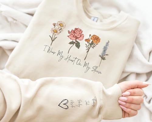 I Wear My Heart on My Sleeve - Custom Women Sweatshirt, with Names on the Sleeve, available for T shirt2