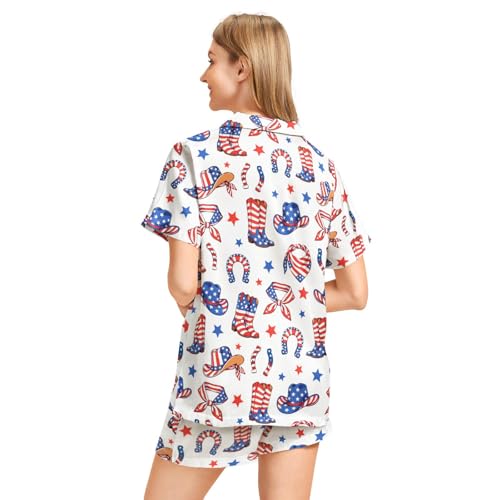 Image of Funny Pajamas for Women Set Print Satin Loungewear Pjs Short Sleeve Button Down Top and Shorts Sets Sleepwear XS-3XL