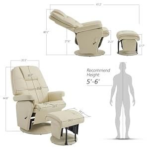 MCombo Swivel Glider Recliner with Ottoman Reclining Chair with Adjustable Back Faux Leather Upholstered Lounge Chair for Living Room Bedroom 4800 Cream White