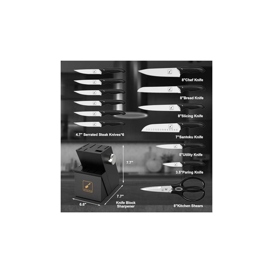 imarku Knife Set, 14-Piece Japanese High Carbon Stainless Steel Knives Set for Kitchen, Dishwasher Safe, Kitchen Knife Set with Block with Ergonomic Handle, Ultra Sharp, Christmas Gifts for Women