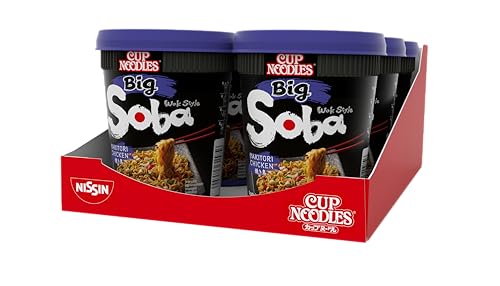 Nissin Cup Noodles Soba BIG Yakitori Chicken 6er Pack Wok Style Instant-Nudeln japanischer Art mit Würzsauce Hähnchen & Gemüse schnell im Becher zubereitet asiatisches Essen (6 x 113 g)