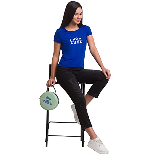 Image of Spykar Olive Green Cotton Blend Three-Fourth Sleeve Printed Casual T-Shirt for Women