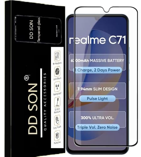 Image of DD SON Premium HD+ Tempered Glass Screen Protector Guard Compatible For Realme C71 4G (6.75 Inch, Pack of 1) Edge to Edge Coverage With Easy installation kit for Smartphone