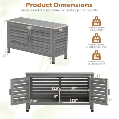Image of Tangkula Wood Outdoor Storage Cabinet with Stainless Steel Countertop