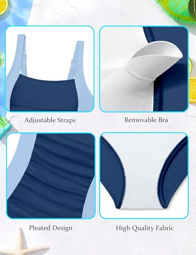 Image of Girl Swimsuit One Piece Bathing Suit for Girls Solid Color Ruched Adjustable Straps Padded Swimwear 9-18y