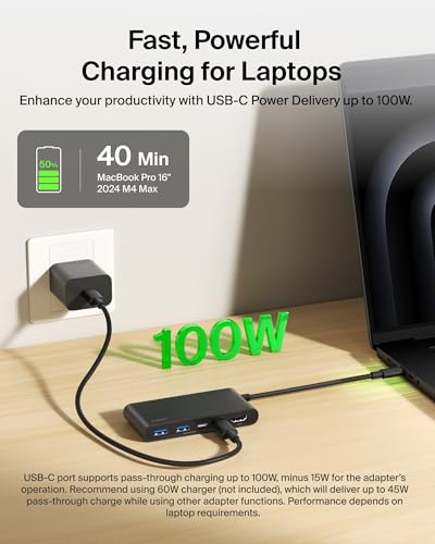 Image of Belkin USB C Hub 5-in-1, Type C Hub for Laptop & PC - USB Hub with 4K HDMI 2.0, 100W PD Charging, USB-A Ports, 5Gbps Data Transfer | USB Docking Station for MacBook Pro, Air, iPad Pro & More