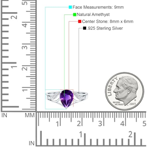 OMRANII Art Deco Ring Pear Teardrop Natural Amethyst Split Shank CZ Wedding Engagement Rings For Women 925 Sterling Silver Gifts For Her4