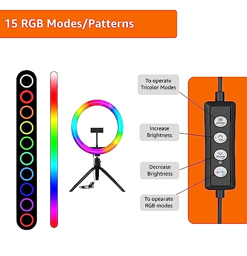 Image of Amazon Basics 10-Inch LED RGB Ring Light with Table Top Tripod Stand and hot Shoe Adapter for Photo-Shoot, Video Shoot, Live Stream, Makeup & Vlogging, Compatible with iPhone /Android Phones & Camera