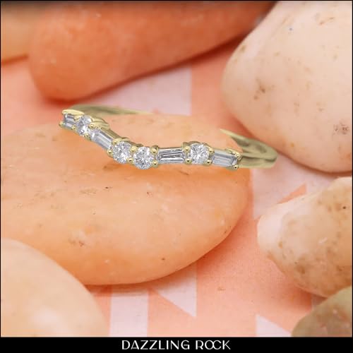 Dazzlingrock Collection 0.25 Cttw 14K Solid Gold Round & Baguette Diamond Womens Wedding Stackable Band 1/2