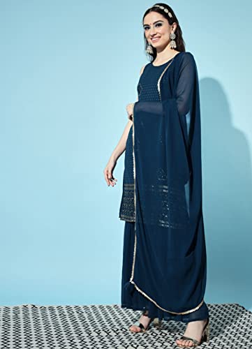 Image of SHOPPING QUEEN Women's Georgette Embroidered Kurta and Sharara Set