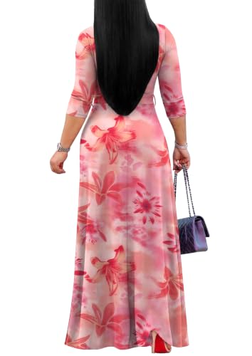 Image of FANDEE Plus Size Maxi Dress for Women Casual Summer Sundress V-Neck 3 /4 Sleeve