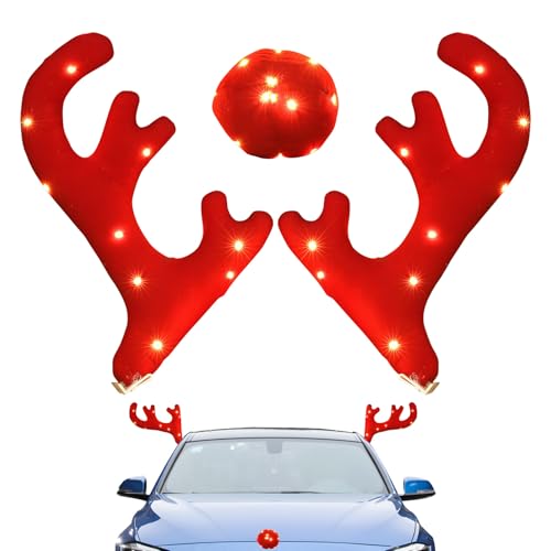 Cornes de renne pour voiture lumineuses : kit de décoration de Noël pour vitre et véhicule