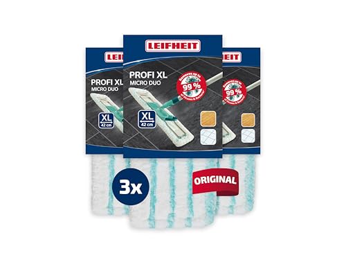 Leifheit Wischbezug Profi XL Micro Duo 3er Set Bodenwischer Ersatzbezug für alle Bodenarten nimmt Schmutz auf 2-Faser-System Putzlappen aus Mikrofaser
