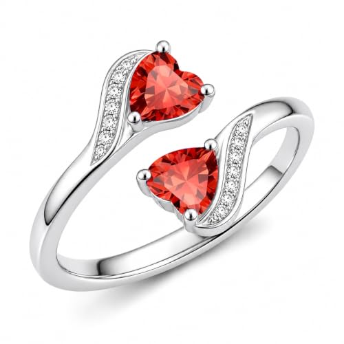 OCJ Sterling Silver July Ruby Birthstone Rings for Women Open Ring Adjustable Ring Christmas Anniversary Birthday Gift Ideas for Women Wife Daughter Sister Friend