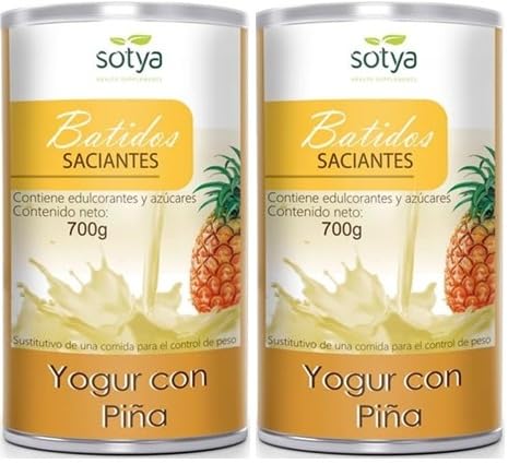 Batidos Saciantes Sustitutivos de Comida para Control de Peso Pack 2x700gr Yogur con Piña Fibra, Proteínas, Vitaminas y Café Verde Dieta Hipocalórica