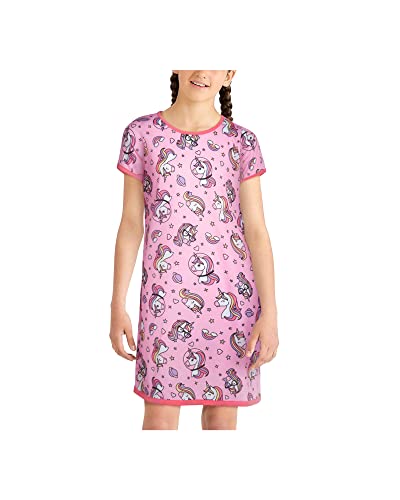 Sleep & Co Girls' Nightgown - 3 Piece Short Sleeve Sleep Shirt Sleepover Pajamas For Girls - Kids Sleepwear Set  (10-16), Size 14-16, Unicorn Stars #TOP5
