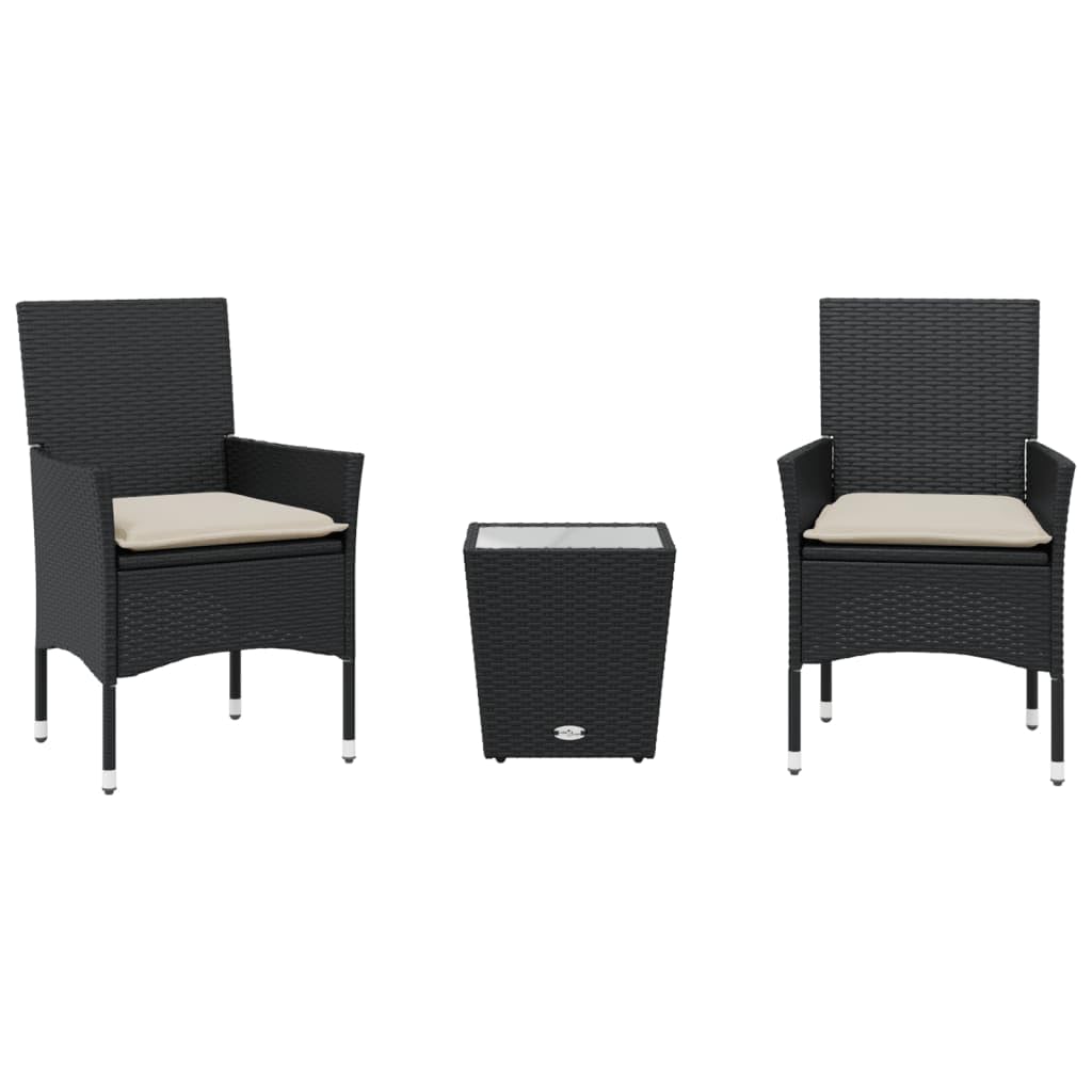 ShGaxin Tavolino e sedie con Cuscini 3 pezzi rattan sintetico Vetro Nero, Set Tavolo E Sedie Giardino, Tavolo E Sedie Terrazza, Mobili da Giardino Esterno, Set Di Mobili Da Giardino - 3278739
