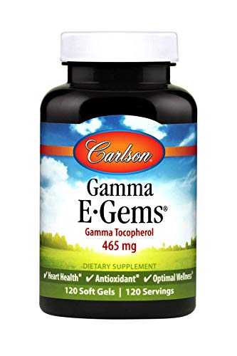 Carlson - Gamma E-Gems, Gamma Tocopherol 465 mg, Heart Health & Optimal Wellness, Antioxidant, 120 Softgels