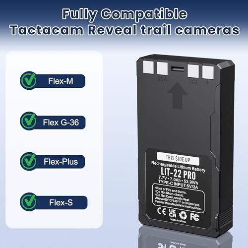 Image of 2 Pack LIT-22 7000mAh Rechargeable Battery for SPYPOINT Flex-M, Flex G36,Plus&S Trail Cameras, Includes Type-C Cable